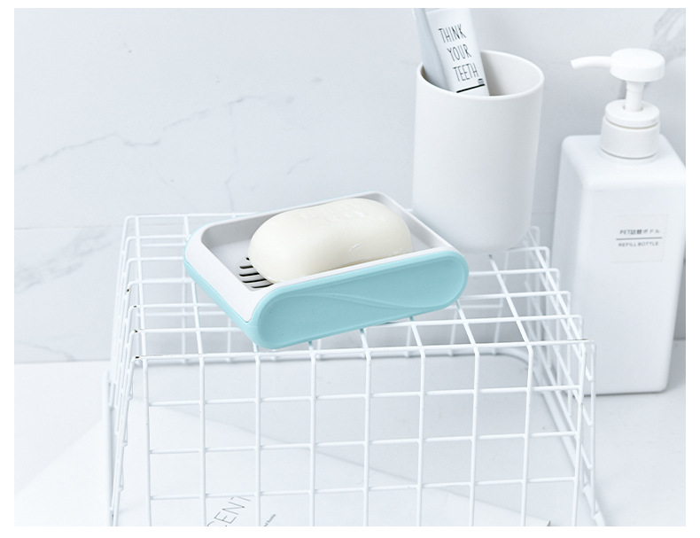 Blue Soap Dish Drain Household Portable Creative Soap Holder Plastic Laundry Double-Layer Double-Grid Soap Box