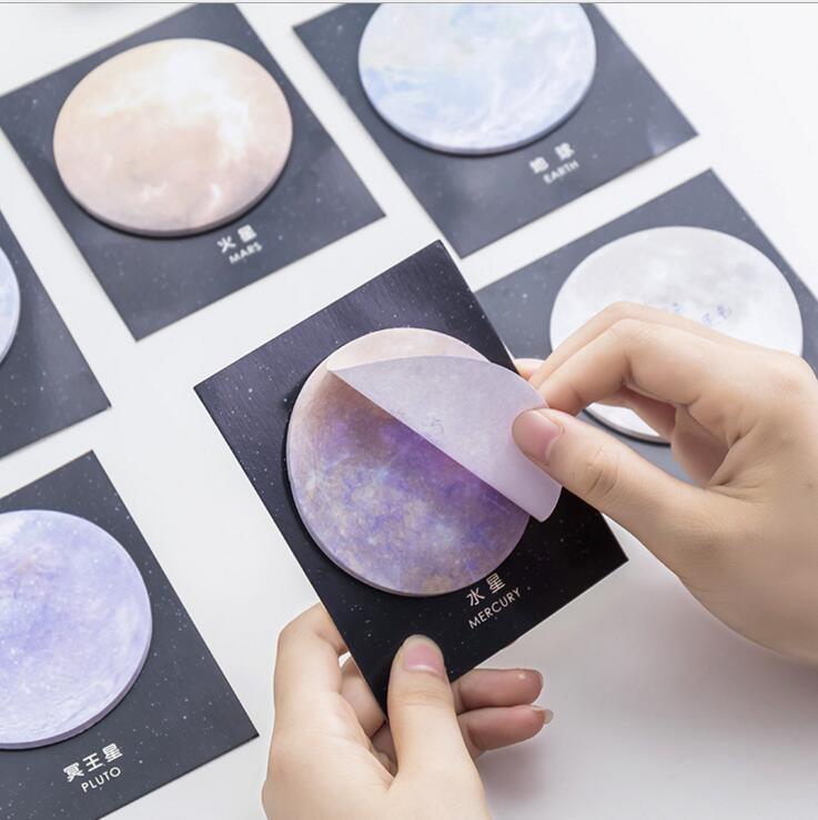 Japanese and Korean New Creative Planet Series Sticky Notes round Tear-off Note Small Notebook Office Memo Note Sticker