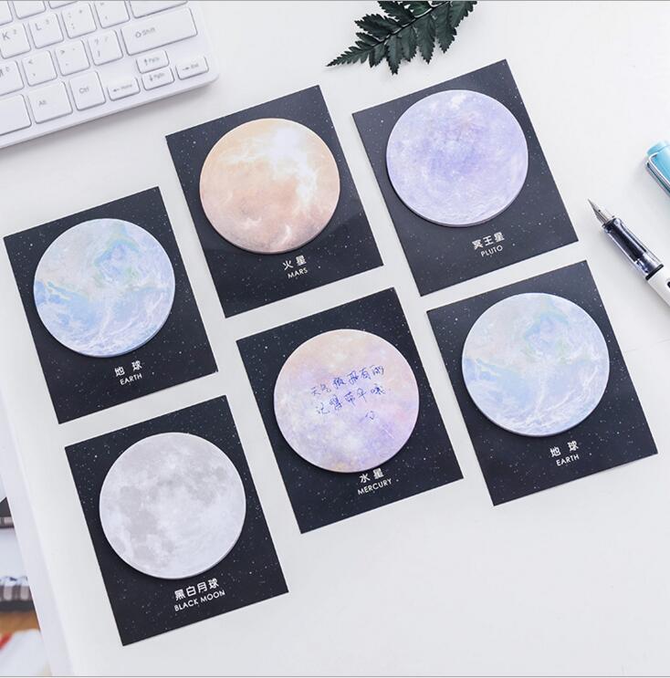 Japanese and Korean New Creative Planet Series Sticky Notes round Tear-off Note Small Notebook Office Memo Note Sticker