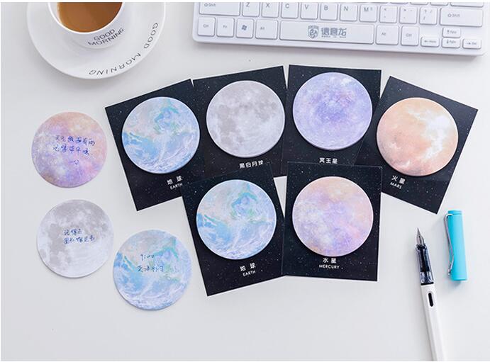 Japanese and Korean New Creative Planet Series Sticky Notes round Tear-off Note Small Notebook Office Memo Note Sticker