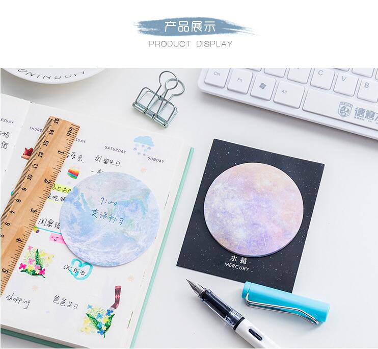 Japanese and Korean New Creative Planet Series Sticky Notes round Tear-off Note Small Notebook Office Memo Note Sticker