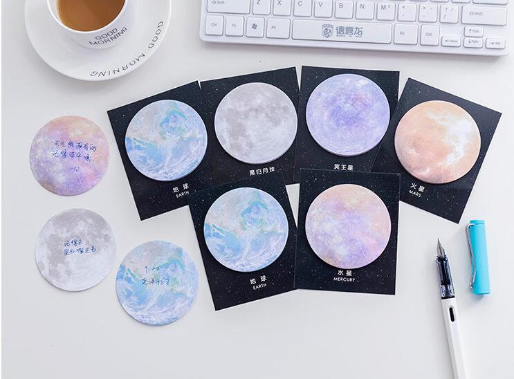 Japanese and Korean New Creative Planet Series Sticky Notes round Tear-off Note Small Notebook Office Memo Note Sticker