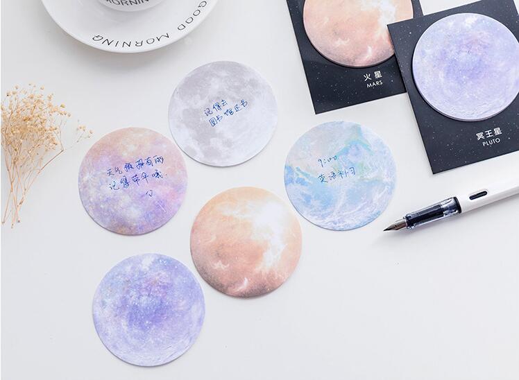 Japanese and Korean New Creative Planet Series Sticky Notes round Tear-off Note Small Notebook Office Memo Note Sticker