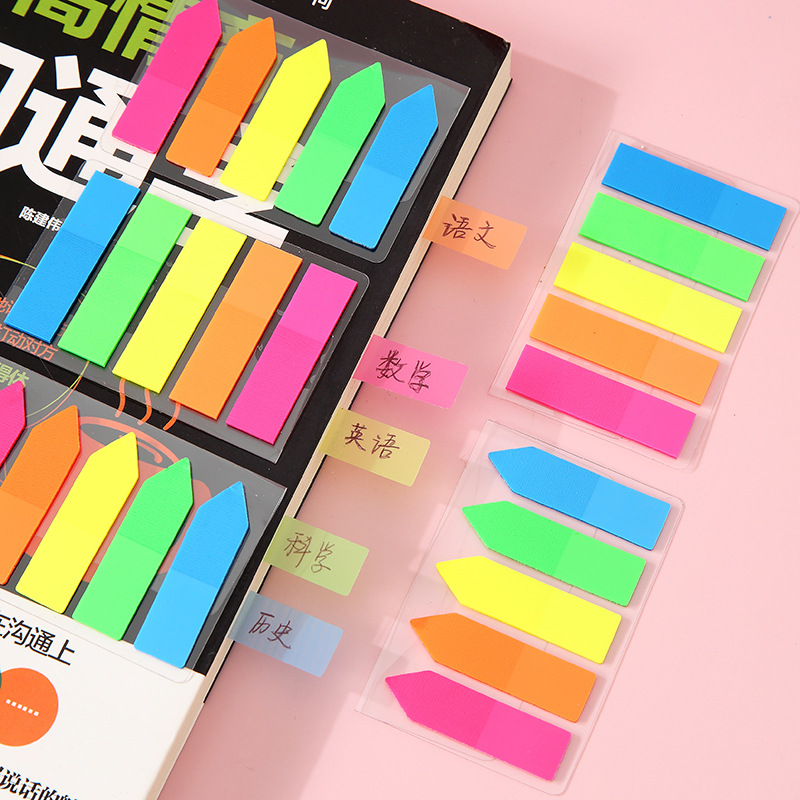 Korean Creative Simple Student Fluorescent Color Sticky Note Arrow Flat Head Pet Post-It Note Sticker Factory Wholesale