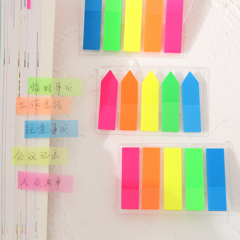 Korean Creative Simple Student Fluorescent Color Sticky Note Arrow Flat Head Pet Post-It Note Sticker Factory Wholesale
