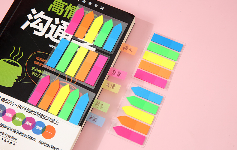 Korean Creative Simple Student Fluorescent Color Sticky Note Arrow Flat Head Pet Post-It Note Sticker Factory Wholesale