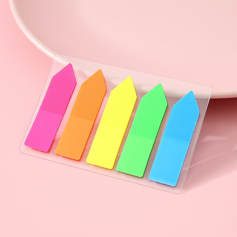 Korean Creative Simple Student Fluorescent Color Sticky Note Arrow Flat Head Pet Post-It Note Sticker Factory Wholesale