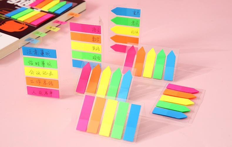 Korean Creative Simple Student Fluorescent Color Sticky Note Arrow Flat Head Pet Post-It Note Sticker Factory Wholesale