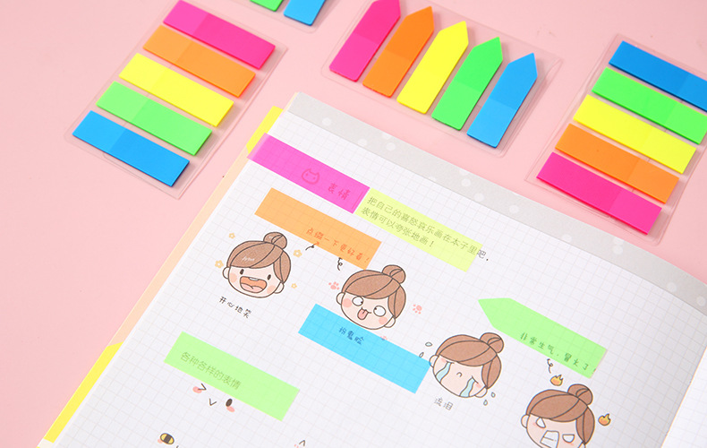 Korean Creative Simple Student Fluorescent Color Sticky Note Arrow Flat Head Pet Post-It Note Sticker Factory Wholesale