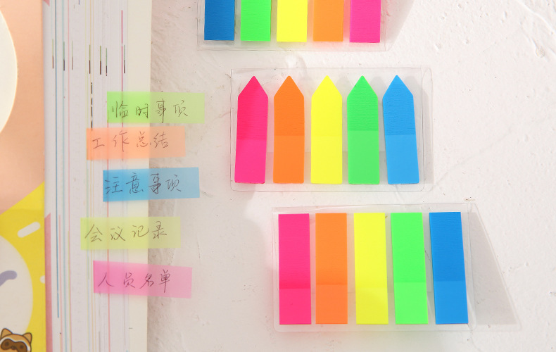 Korean Creative Simple Student Fluorescent Color Sticky Note Arrow Flat Head Pet Post-It Note Sticker Factory Wholesale