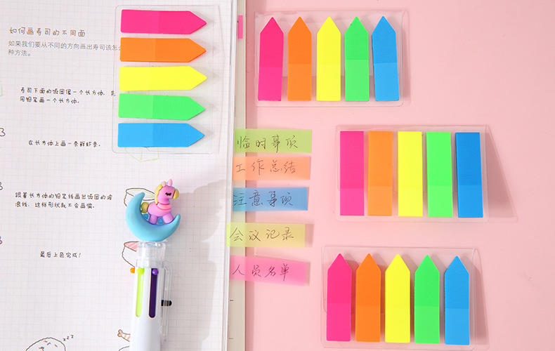 Korean Creative Simple Student Fluorescent Color Sticky Note Arrow Flat Head Pet Post-It Note Sticker Factory Wholesale