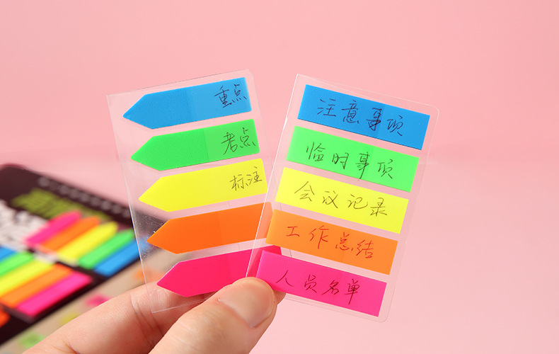 Korean Creative Simple Student Fluorescent Color Sticky Note Arrow Flat Head Pet Post-It Note Sticker Factory Wholesale