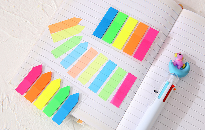 Korean Creative Simple Student Fluorescent Color Sticky Note Arrow Flat Head Pet Post-It Note Sticker Factory Wholesale