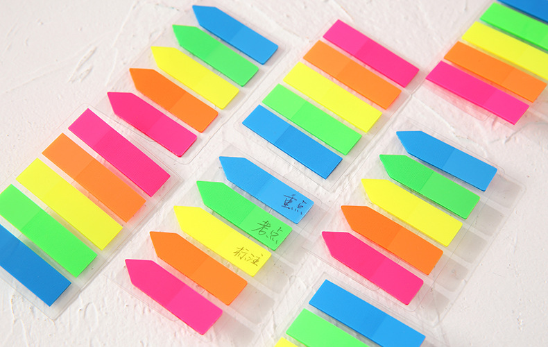 Korean Creative Simple Student Fluorescent Color Sticky Note Arrow Flat Head Pet Post-It Note Sticker Factory Wholesale