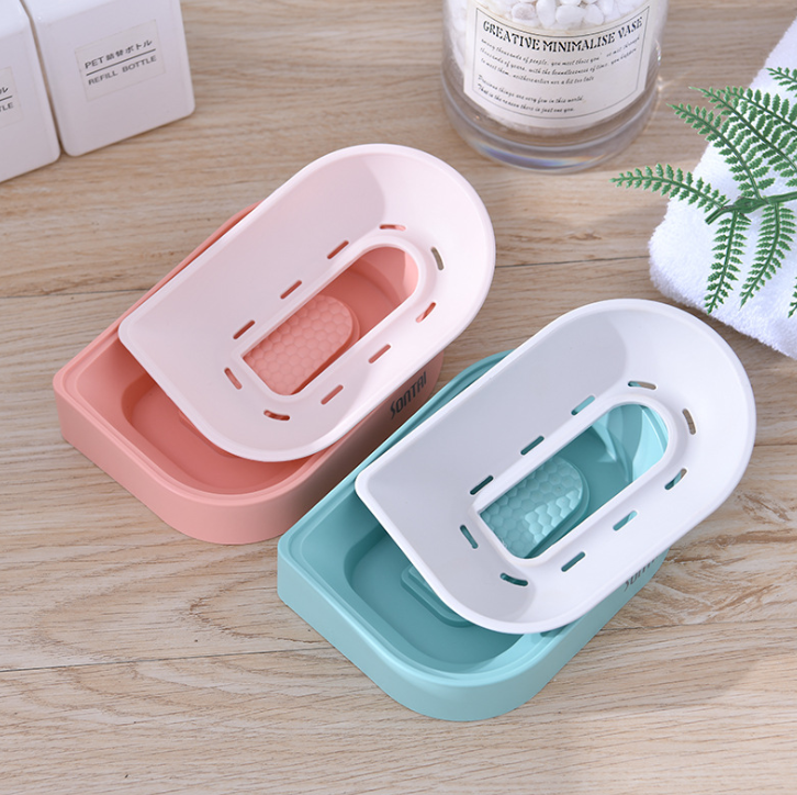 Blue Simple Style Soap Dish Soap Dish Double-Layer Draining Soap Soap Box Simple European Soap Holder