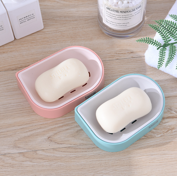 Blue Simple Style Soap Dish Soap Dish Double-Layer Draining Soap Soap Box Simple European Soap Holder