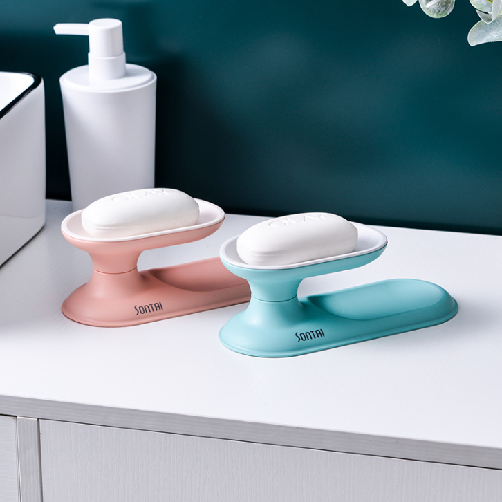 Blue Fashion Elegant Double-Layer Soap Box Simple and Convenient 360 ° Rotating Double-Layer Draining Home Bathroom Soap Dish Soap Box
