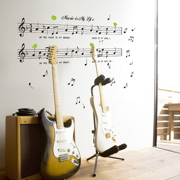New Creative Fashion Combination Wall Sticker Living Room and Bedroom Wall Decorative Music Staff Musical Note Wallpaper Ay7106