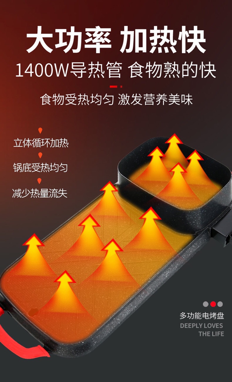 RED DOUBLE HAPPINESS Fried Roast All-in-One Pot BBQ Hot Pot Multi-Functional Fried Makeup Palette Korean Rectangular Household Electric Baking Pan RED DOUBLE HAPPINESS Fried Roast All-in-One Pot BBQ Hot Pot Multi-Functional Fried Makeup Palette Korean Rectangular Household Electric Baking Pan