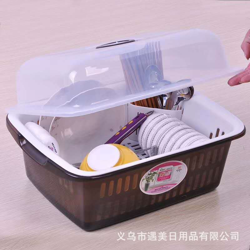 Plastic Kitchen Bowl Storage Rack Dish Rack Box with Cover Rack Dustproof Large Capacity Drain Bowl