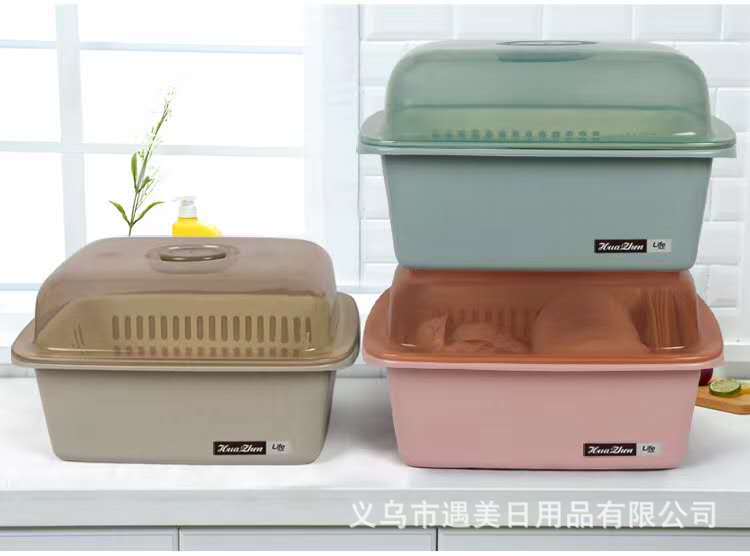 Plastic Kitchen Bowl Storage Rack Dish Rack Box with Cover Rack Dustproof Large Capacity Drain Bowl