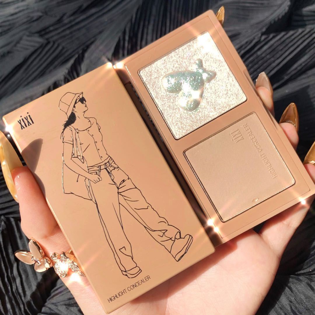 Xixi Fairy Diamond in the Debris Highlight Blush Makeup Palette Pearlescent Sparkling Eye Shadow Dual-Use Makeup Collection Peach Milk Tea