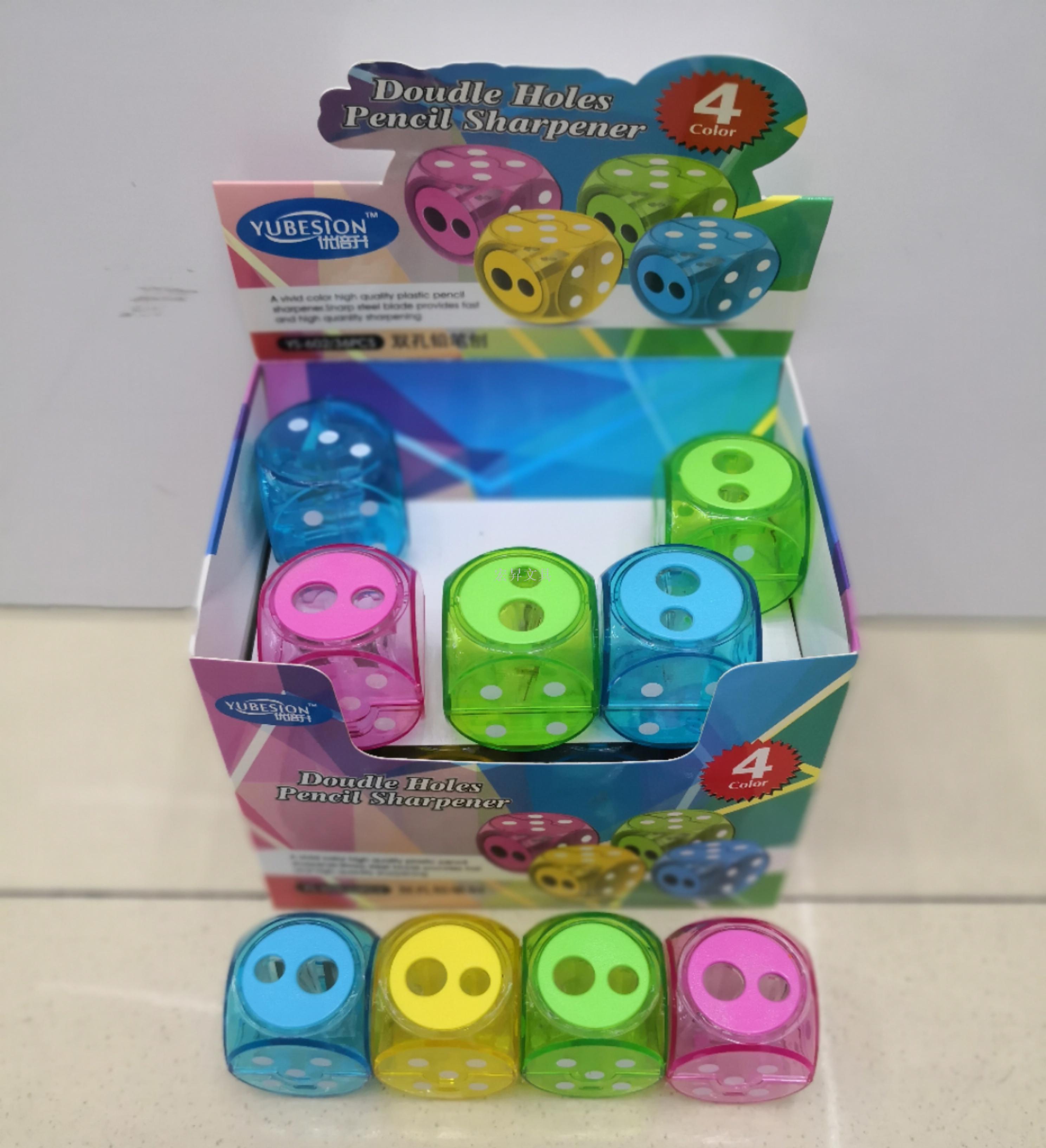 Dice pencil sharpener 602 transparent size double hole creative pencil sharpener student office stationery manual pencil sharpener