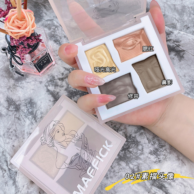 Maffick Maffick Sculptor Four Colors Contour Compact High Gloss Crouching Silkworm Matte Brightening Nose Shadow Makeup Palette
