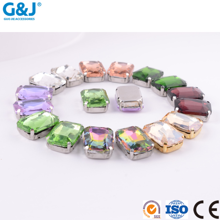 Long square octagonal metal four-claw buckle head flower shoe hat imitation table water drill claw button can set 