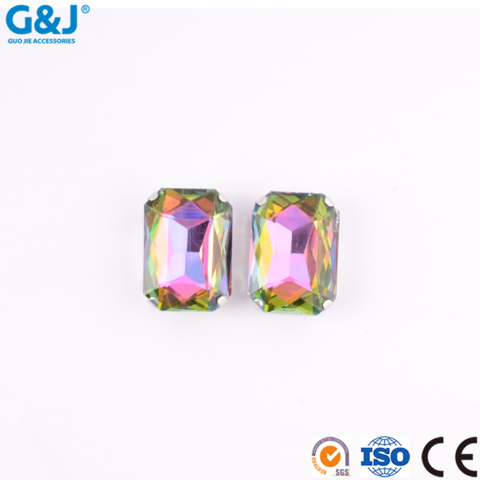 Long square octagonal metal four-claw buckle head flower shoe hat imitation table water drill claw button can set 