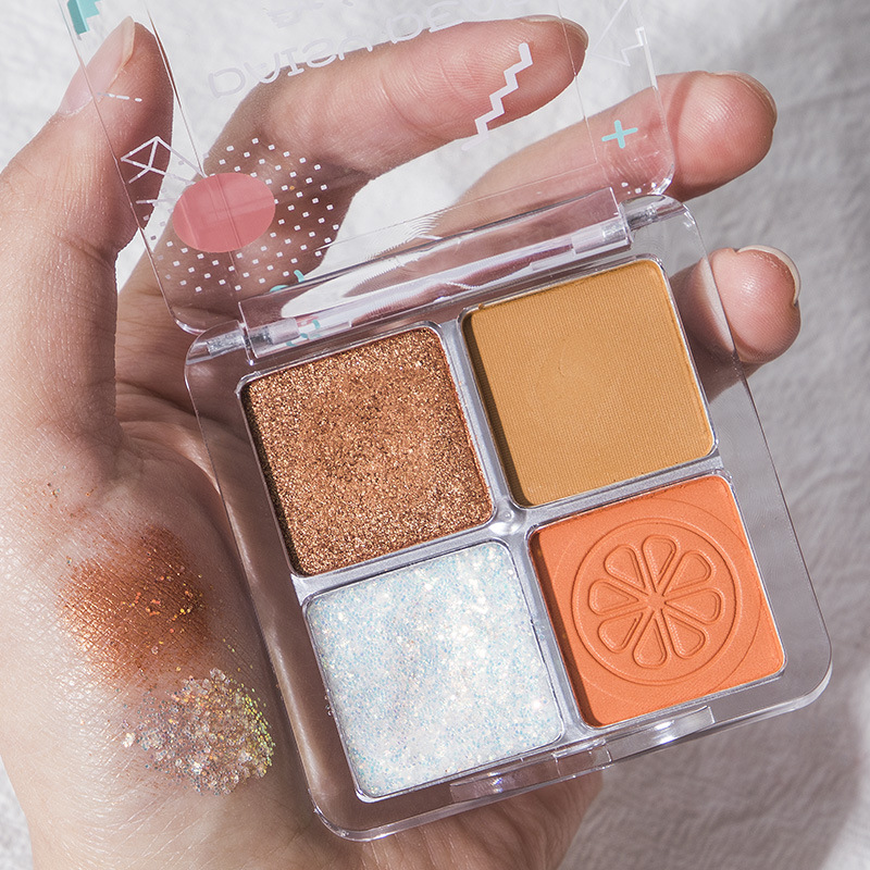 Tiktok Same Style Four Color Eyeshadow Palette Earth Color Student Cheap Style Lazy Eyeshadow Waterproof Not Smudge Internet Celebrity Live Broadcast