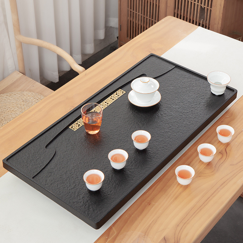 Tea Tray Tea Set Set Home Living Room Kung Fu Simple Black Stone Tea Pitcher Gift Drainage Size Tea Table