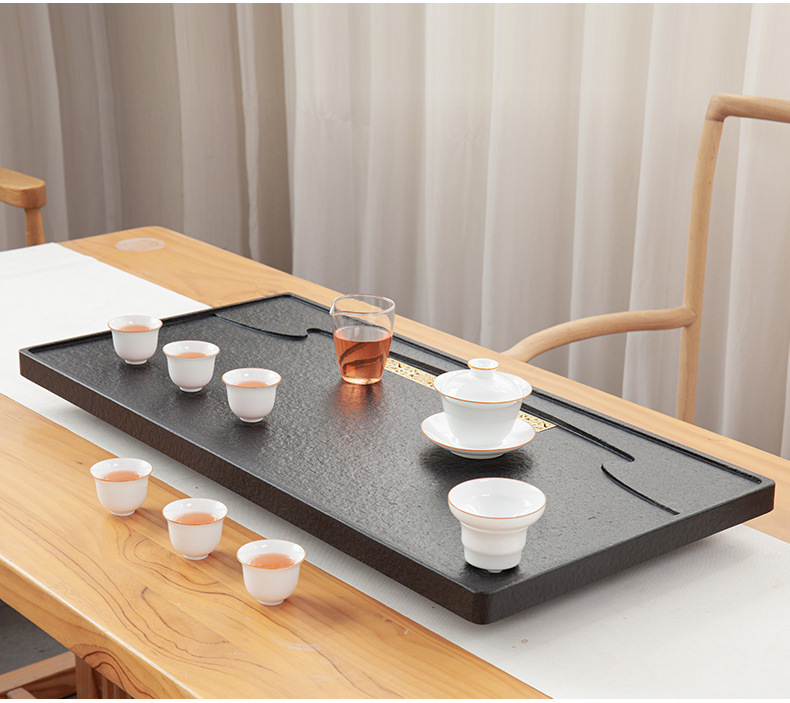 Tea Tray Tea Set Set Home Living Room Kung Fu Simple Black Stone Tea Pitcher Gift Drainage Size Tea Table