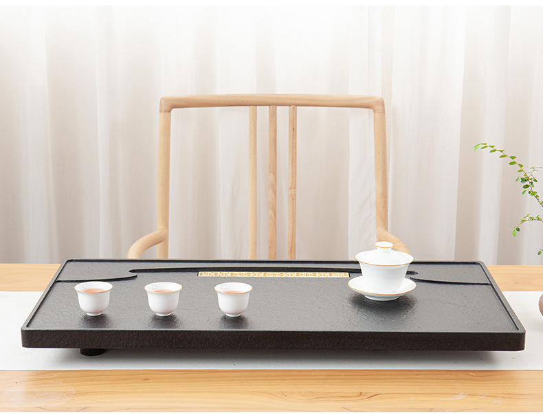 Tea Tray Tea Set Set Home Living Room Kung Fu Simple Black Stone Tea Pitcher Gift Drainage Size Tea Table