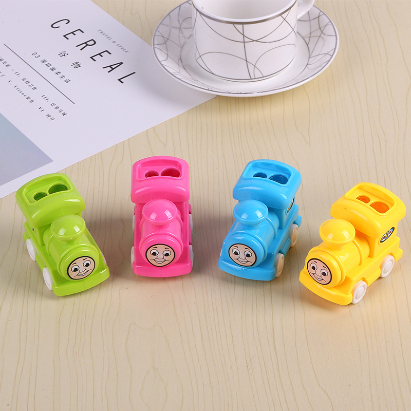 Cartoon DIY building block locomotive pencil sharpener double hole auto pencil sharpener wholesale
