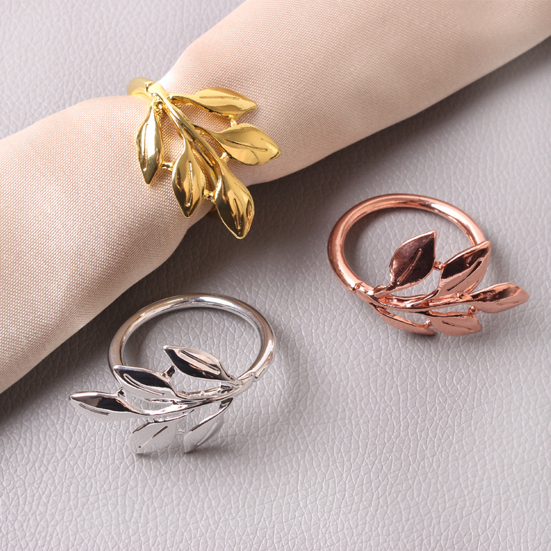 Hotel Wedding Leaf Alloy Napkin Ring Dining Table Napkin Ring Gold and Silver Color Napkin Napkin Ring Cross-Border