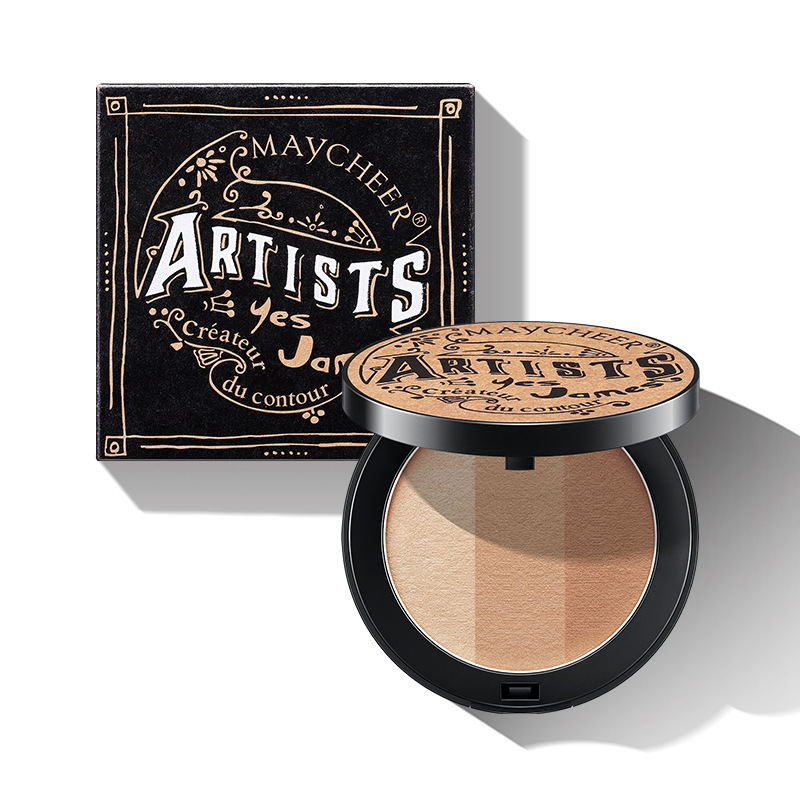 MAYCHEER Three-Color Shading Powder Three-Dimensional Dual-Use Brightening Makeup Palette Sculpting Contour Powder Nose Shadow Side Shadow Highlight Powder