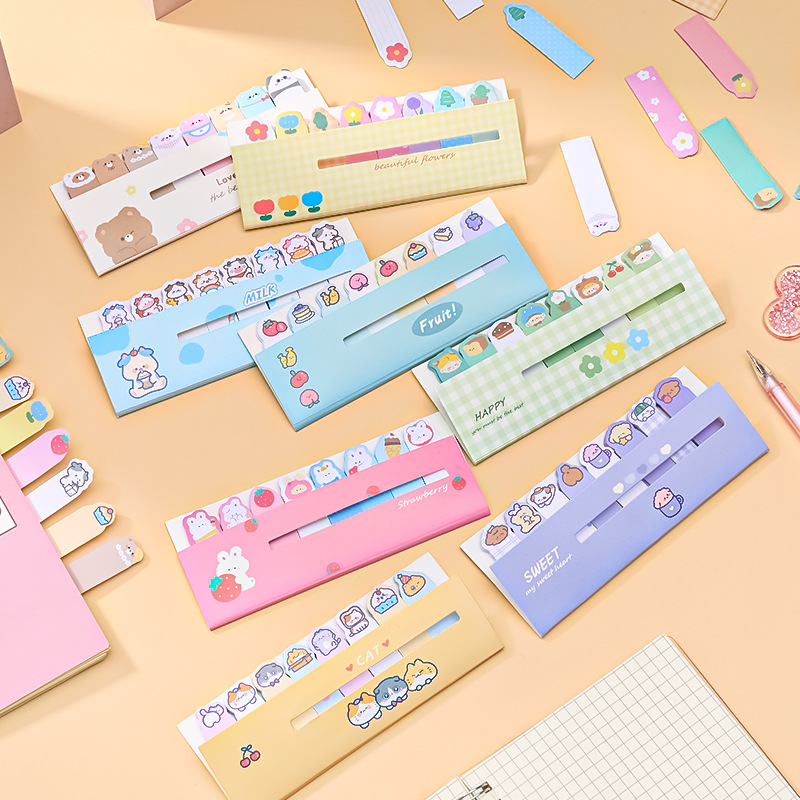 Cartoon Animal Row Station Sticky Notes Cute Ins Girl Heart Index Stickers Learning Memo Note Sticker Notepad