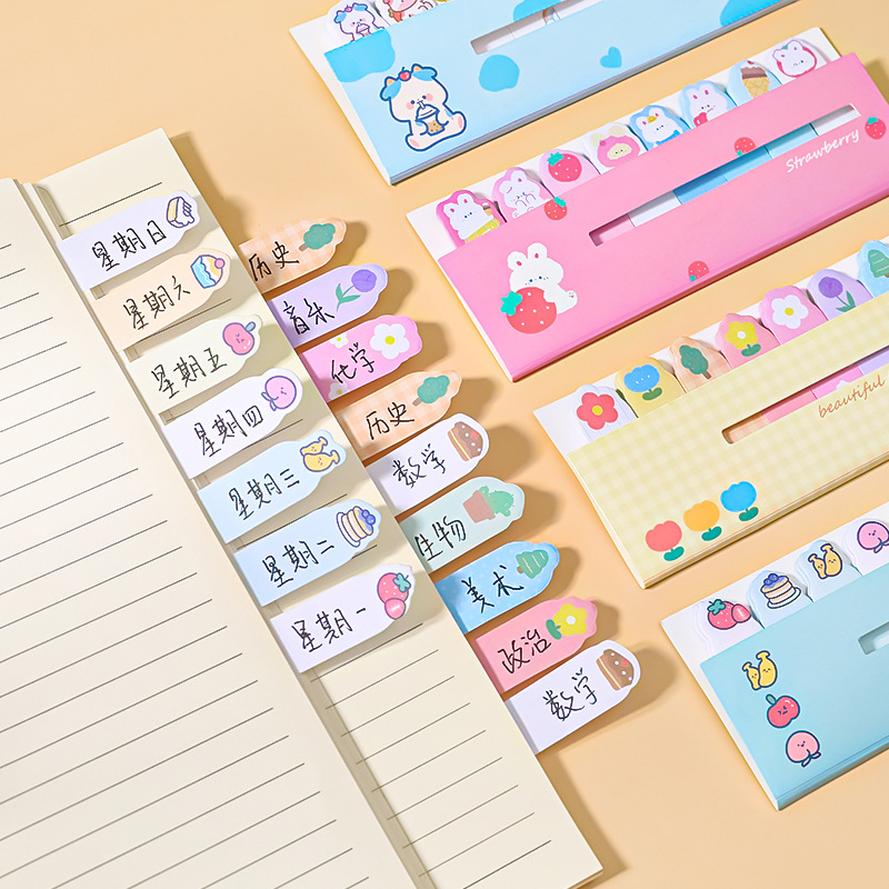 Cartoon Animal Row Station Sticky Notes Cute Ins Girl Heart Index Stickers Learning Memo Note Sticker Notepad