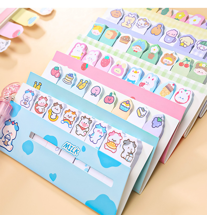 Cartoon Animal Row Station Sticky Notes Cute Ins Girl Heart Index Stickers Learning Memo Note Sticker Notepad