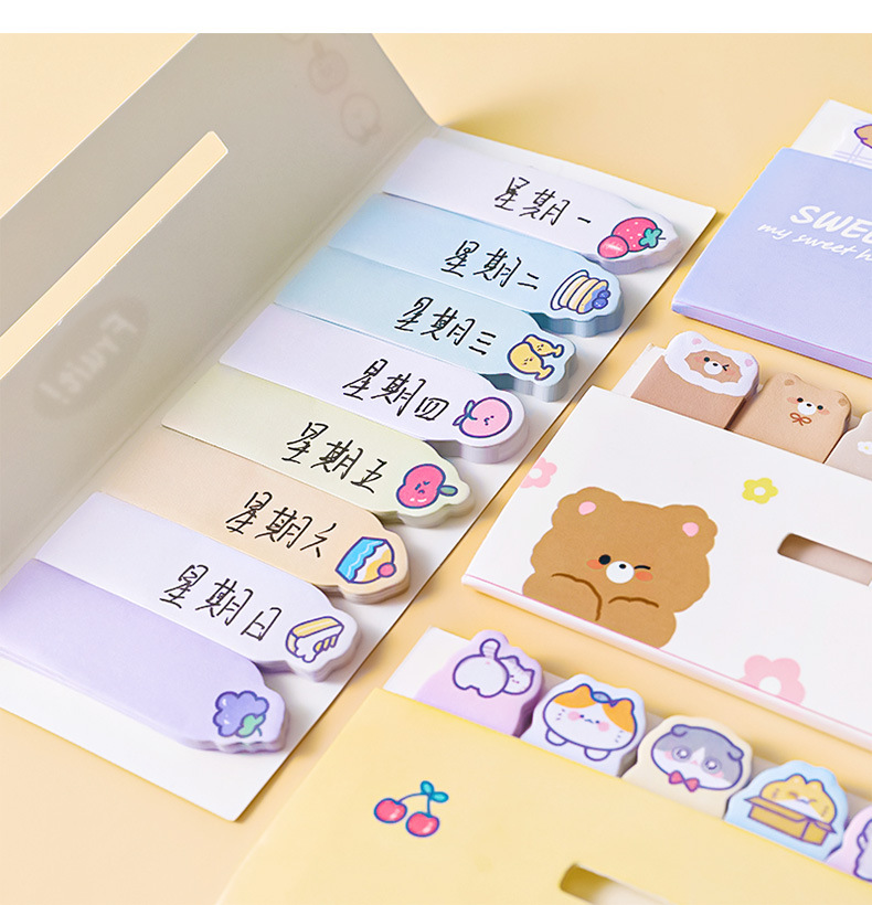 Cartoon Animal Row Station Sticky Notes Cute Ins Girl Heart Index Stickers Learning Memo Note Sticker Notepad