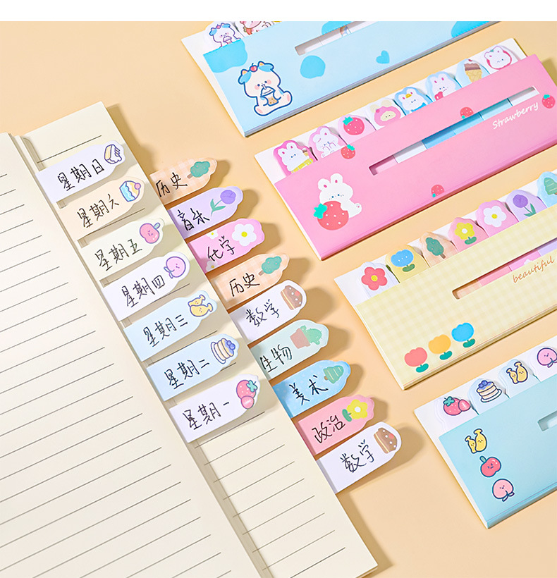Cartoon Animal Row Station Sticky Notes Cute Ins Girl Heart Index Stickers Learning Memo Note Sticker Notepad