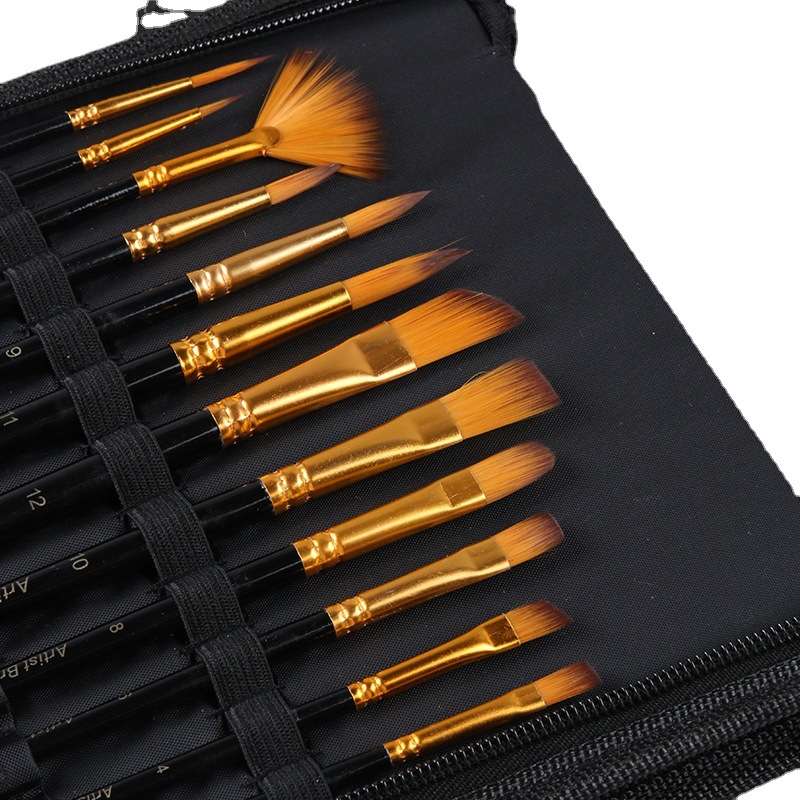 SOURCE Factory 17-Piece Nylon Wool Watercolor Brush with Palette Brush Cloth Bag Brush Set Cross-Border Wholesale