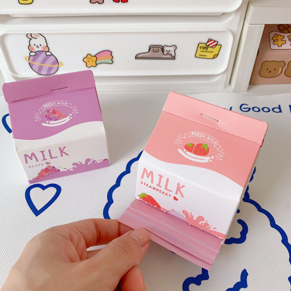Creative Strawberry Milk Box Extraction Note Paper Girl Heart Pink Note Sticker Sticky Notes Stationery Notepad