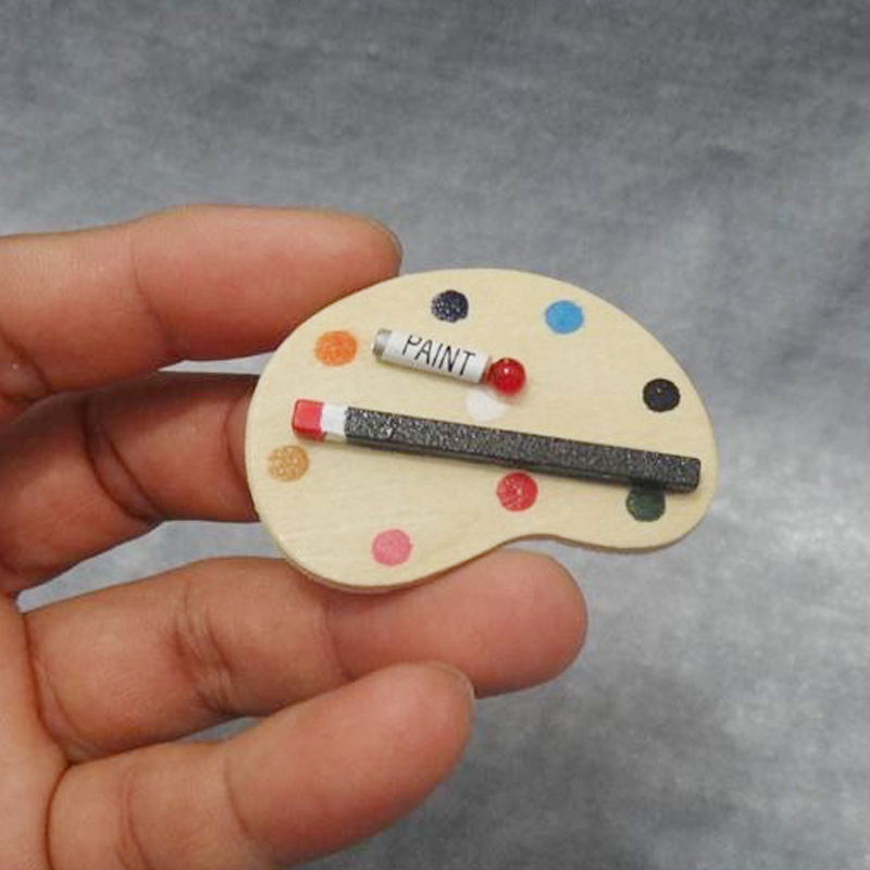 1:12 Doll House Mini Furniture Oil Painting Watercolor Palette Pocket Drawing Board Model Simulation