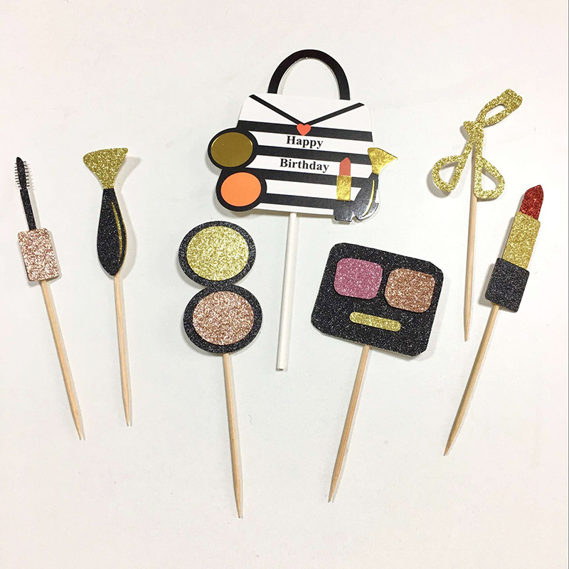 Baking Cake Decorative Creative Lipstick Eyeshadow Palette Cosmetic Bag Cake Inserting Card Birthday Party Wedding Celebration Decoration