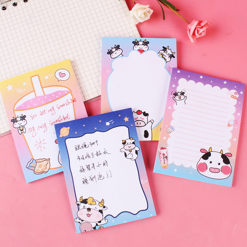 50 Pieces Sticky Notes Cute Colorful Cartoon Pattern Office Can Stick Note Sticker Student Message Sticker 70G Paper