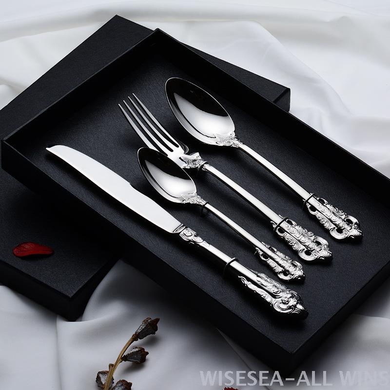 Golden 304 High quality stainless steel tableware gift set cutlery knife fork soup spoon