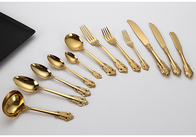 Golden 304 High quality stainless steel tableware gift set cutlery knife fork soup spoon