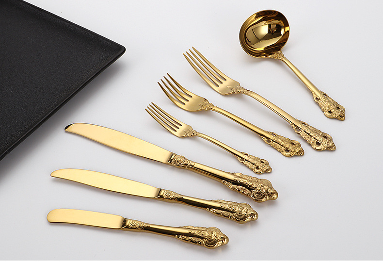 Golden 304 High quality stainless steel tableware gift set cutlery knife fork soup spoon